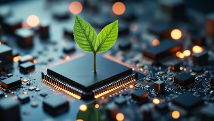 Poster - Microchip with leaf growing from center