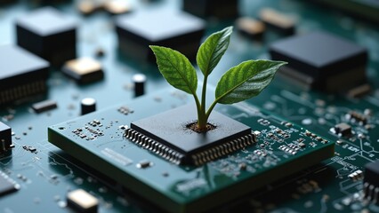 Poster - Microchip with leaf growing from center