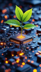 Poster - Microchip with leaf growing from center