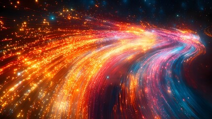 Poster - An abstract theme is displayed with vibrant, cosmic radiance. Trails of orange and blue form a swirling galaxy effect, creating a captivating and visually stimulating backdrop.