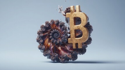 Poster - Golden dollar sign surrounded by sparkling crystals symbolizing wealth in a blockchain-themed conceptual artwork