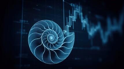Poster - Nautilus featuring intricate fibonacci pattern overlaid with a beautifully balanced spiral design