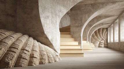 Poster - Long hallway featuring elegant staircase and architectural details evoking a sense of depth and perspective