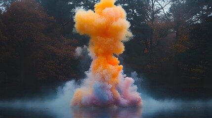 Poster - A vibrant orange and pastel cloud bursts from the water in this dramatic abstract composition. The scene evokes feelings of transformation and the power of nature's beauty and mystery.