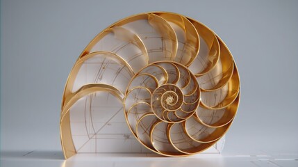 Poster - Close-up of a golden nautilus symbolizing nature's perfect design and the mathematical golden ratio in art