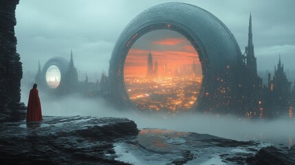 Wall Mural - A mysterious city where mirrors donâ€™t reflect reality--instead, each reflection shows a different version of the world, some futuristic, others ancient. --ar 16:9 --stylize 750 --v 6.1 Job ID: 34403