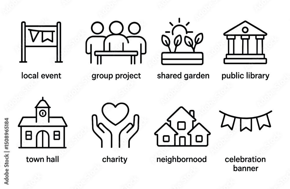 Community Based Initiatives Vector Community initiatives and symbols for local engagement and support ...