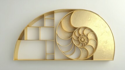 Poster - Stunning gold sculpture representing the golden ratio with intricate spiral design symbolizing predictive concepts