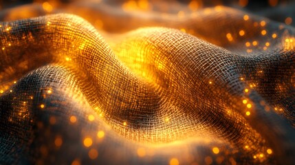 Poster - Golden light streams across a textured, fabric-like surface with an abstract theme, creating a warm and inviting atmosphere with a play of light and shadow for various designs.