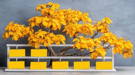 Poster - Bonsai tree displayed with yellow blocks representing golden ratio investment strategy tree icon concept design