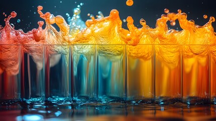 Aufkleber - A dynamic display of liquid with an abstract theme, showing vibrant hues as they merge and create a splash of color. It is an energetic and captivating view of fluidity.