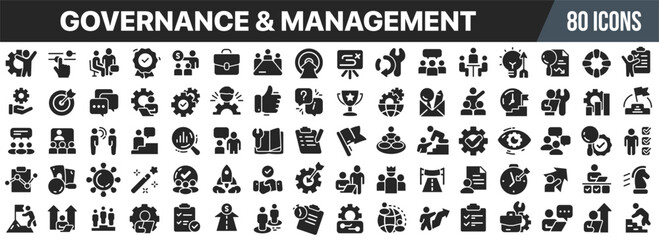Poster - Governance and management black icons collection. Big UI icon set in a flat design. Vector illustration EPS10