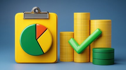 Poster - Yellow clipboard with green pie chart representing organizational alignment score and synced chart concept for analysis