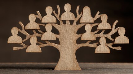 Poster - Wooden tree with many people depicting organizational alignment chart and structure concept in collaborative environment