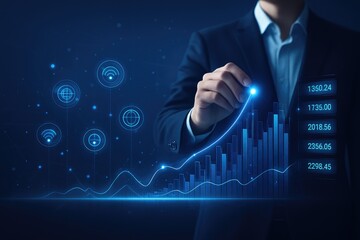 Poster - Businessman drawing upward trending graph showing growth
