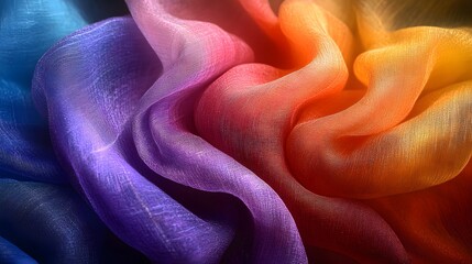 Poster - Abstract Theme: Swirling shades of blue, purple, red, orange, and yellow fabric create a dynamic and colorful composition. The soft, flowing material adds a sense of movement and vibrancy.
