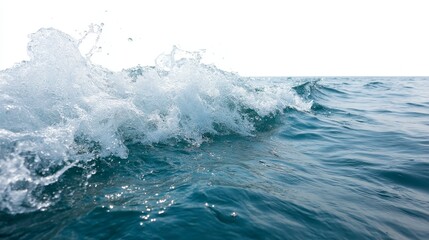 Poster - Dynamic blue ocean wave crashing midsplash with detailed water textures and motion, isolated on background with ample copy space for creative use