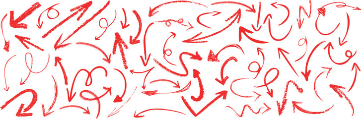 Wall Mural - red sketch arrow set on white featuring hand drawn, curved, and scribble style arrows for direction,