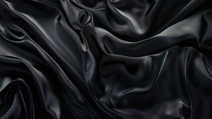 Poster - Black Satin Fabric Texture with Elegant Drapes and Soft Waves for Backgrounds, Art, and Design Use 4k video footage