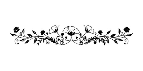 Poster - Black and white floral doodle divider with elegant design elements  
