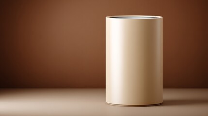 Poster - Minimal beige cylindrical podium with soft ambient lighting on solid background ideal for product presentation and mockup