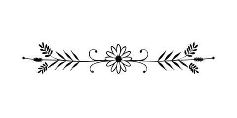 Poster - Minimalist ink-style divider with wheat ears and floral elements  