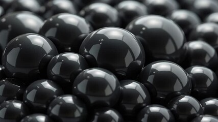 Poster - Shiny black spheres with reflective surfaces arranged in random pattern on dark background