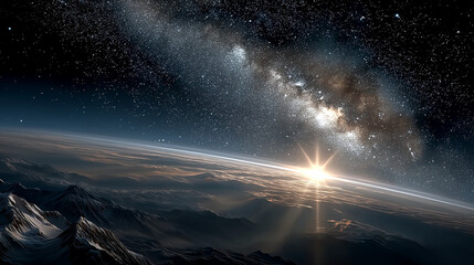 Wall Mural - celestial sunrise: a stunning view showcases the breathtaking beauty of earth emerging from the cosm