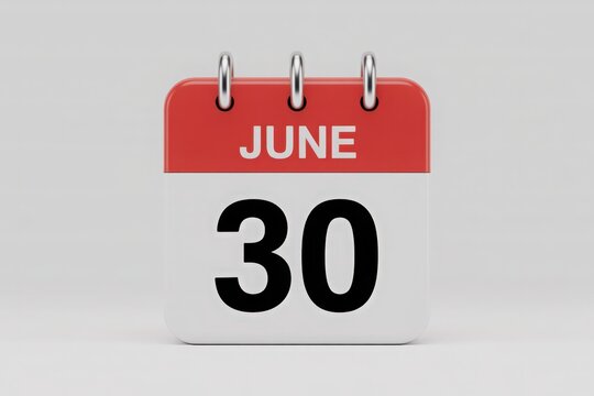 A 3D rendering of a calendar page showing June 30th, ideal for reminders, scheduling, and event planning