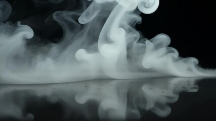 Poster - Ethereal Mist Rising From Dark Surface in Soft Light with Reflections and Smoky Background