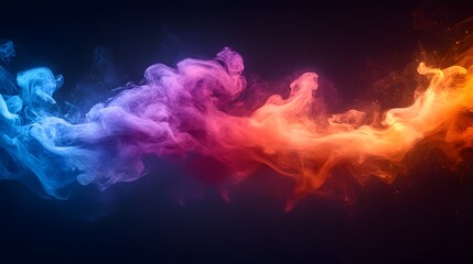 Poster - Vibrant plumes of colored smoke elegantly rise and intertwine, creating a captivating dance of hues in a dark void. The gradient shifts from cool blue to fiery orange, mesmerizing all.