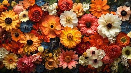 Poster - An abstract floral arrangement showcases a variety of blooms in warm tones and complementary colors. The composition evokes a sense of organic beauty and natural elegance.
