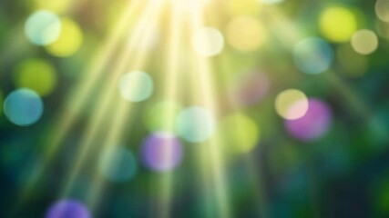 Poster - Soft and Dreamy Sunlight Rays Through Blur of Green and Colorful Bokeh Background