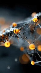 Poster - High-tech molecular structure with glowing orange nodes and delicate wires, visualizing connectivity, nanotechnology, or network systems
