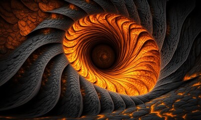 Poster - Glowing orange spiral in dark cave, abstract art, digital illustration, background texture
