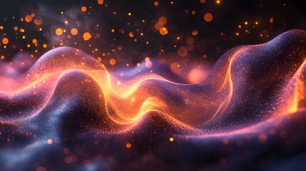 Poster - A vibrant and mesmerizing abstract background with glowing orange and purple waves, evokes a sense of wonder and awe. Ideal for adding a touch of futuristic flair and captivating designs.