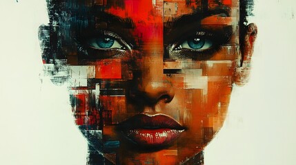 Aufkleber - Artistic portrayal of a woman's face with vivid brush strokes, expressing emotion and beauty through texture and tone. This dynamic painting embodies an abstract theme and creative vision.