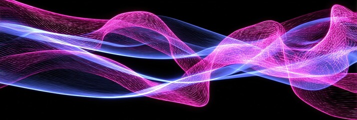 Poster - Abstract Blue and Purple Glowing Waves with Gradient Energy Flow, Cinematic Lighting, Ultra Sharp Octane Render for Banner or Presentation, 32k Resolution