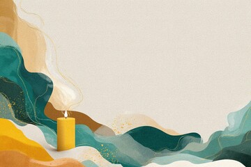 Poster - Abstract artwork featuring a candle amidst flowing colors and gentle swirls, creating a serene atmosphere of warmth and light