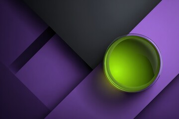Poster - Bright green liquid in a glass container on colorful geometric shapes in a modern setting