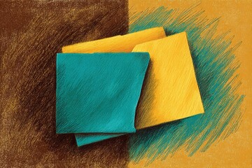 Poster - Colorful arrangement of teal and yellow squares on textured background creates a vibrant visual statement in a study setting