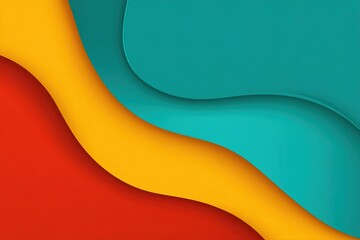 Poster - Abstract design featuring curved shapes in red, yellow, and turquoise colors with smooth transitions