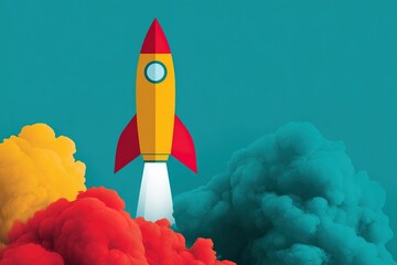 Poster - Rocket launching amidst colorful smoke at a digital art event showcasing creativity and innovation in design