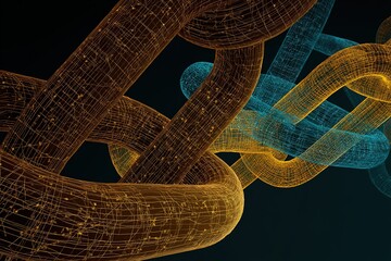Poster - Intricate intertwining chains in a digital format illustrating connectivity and complexity in technology
