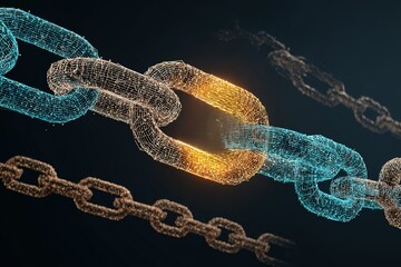Poster - Digital representation of interconnected chains illustrating strength and unity in a futuristic design