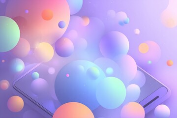 Poster - Colorful abstract bubbles surround a glowing smartphone against a gradient background in a modern digital art style