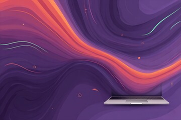 Poster - Colorful abstract design with a laptop on a purple background during a creative workspace setup