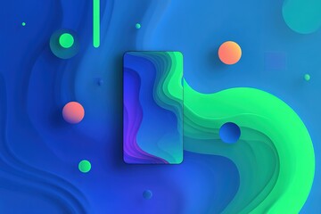 Poster - Vibrant abstract design featuring a smartphone on a vivid blue and green background with circles