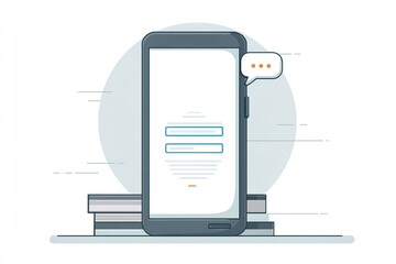 Poster - Mobile device displaying a login screen with messaging features on a stack of books