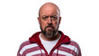© Bravo - Serious balding man with beard, striped jacket, cut out transparent